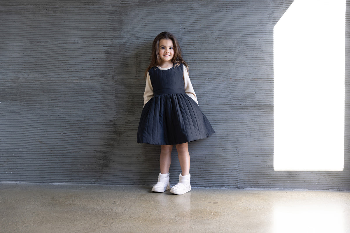 Girls Quilted Poplin Pinafore Dress - Black l OM703