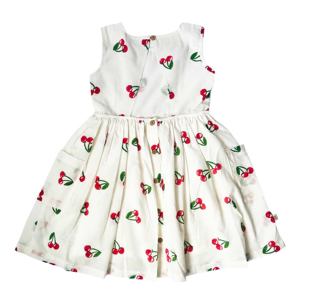 Baby & Girls Back Cut Cherry Dress | White