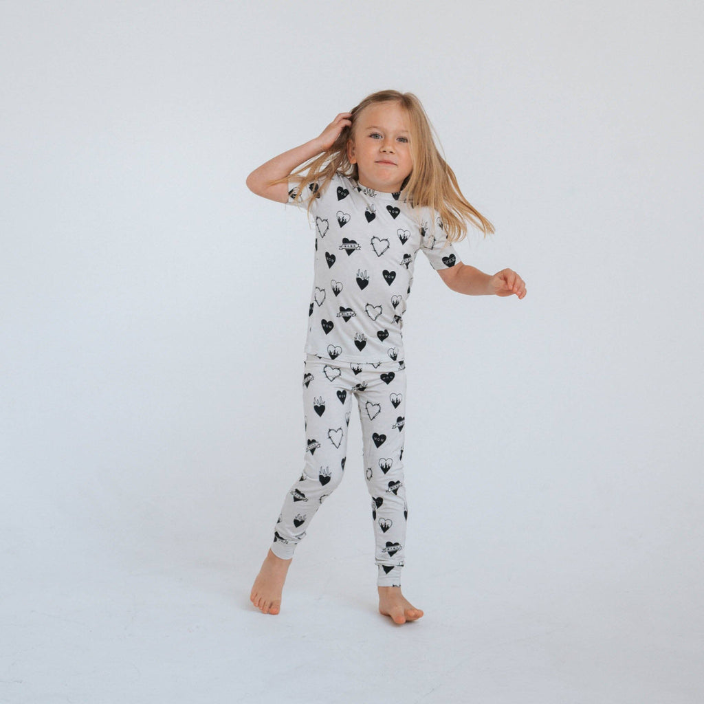 Toddler & Kids Bamboo Two Piece Set | Tattoo Heart Heather Grey
