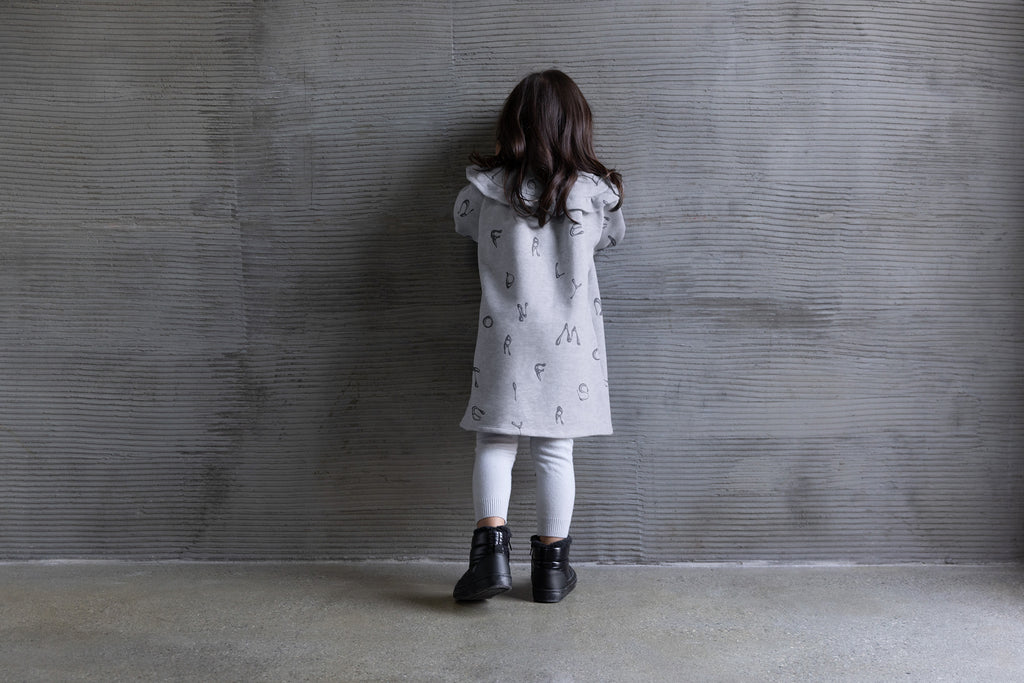 Girls Terry Dress With Ruffled Yolk - Light Grey