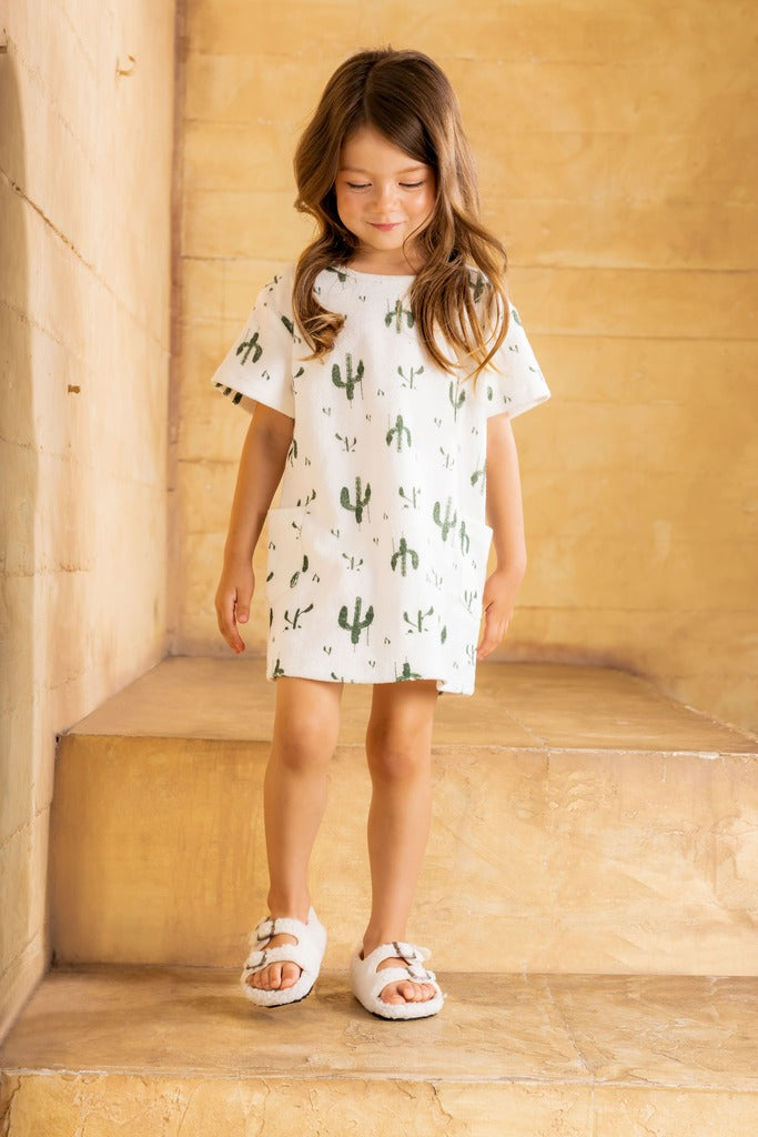 Girls Shift Terry Dress with Pockets - Off-White | OM736