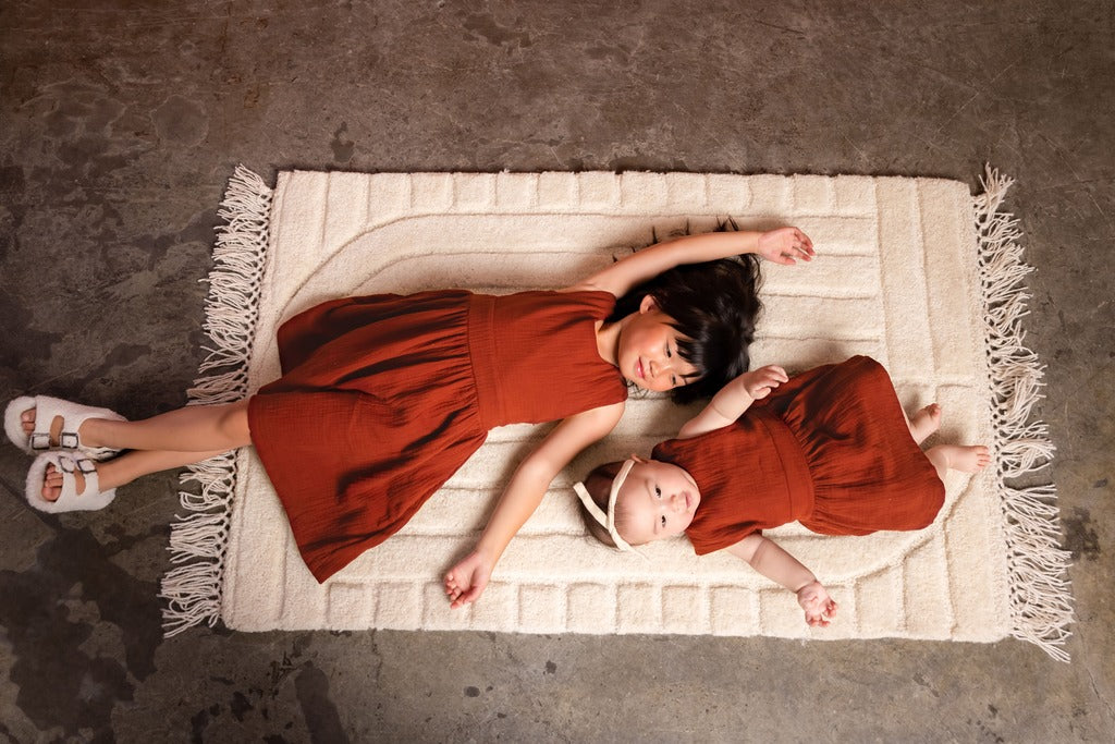 Baby Girls Gauze Pinafore Dress  - Terracotta | OM756