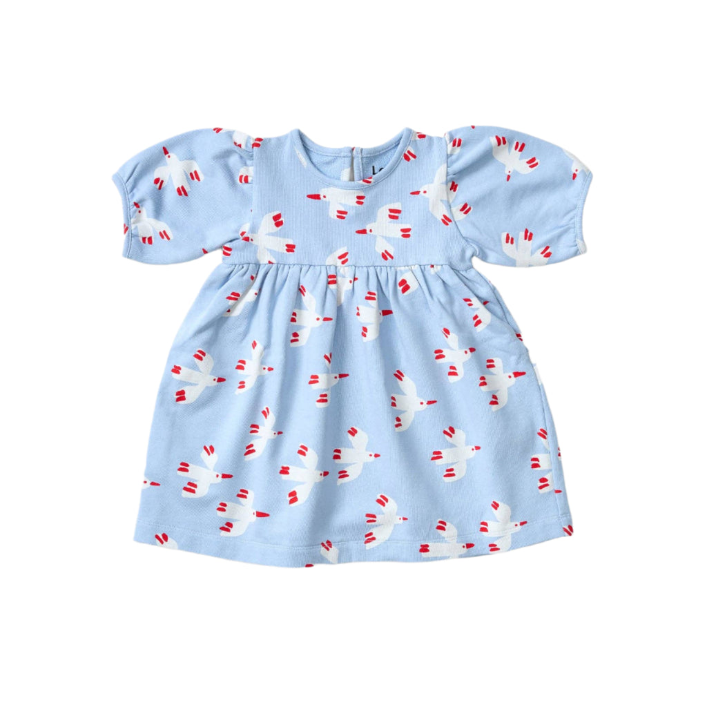 Girls Bird Balloon Sleeve Dress Bird | Sky