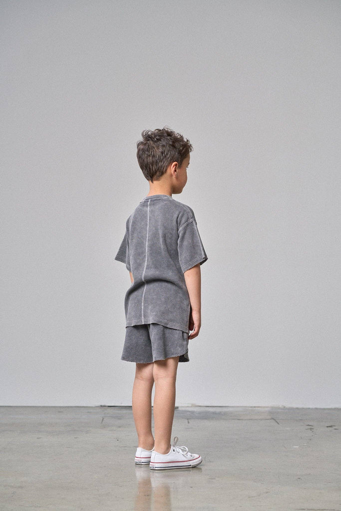 Kids Acid Wash Waffle Short | Black