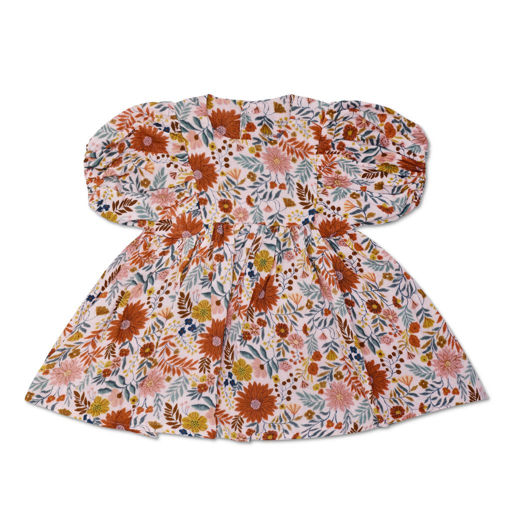 Baby & Girls Muslin Dress w/ Puff Sleeves | Pink Bloom