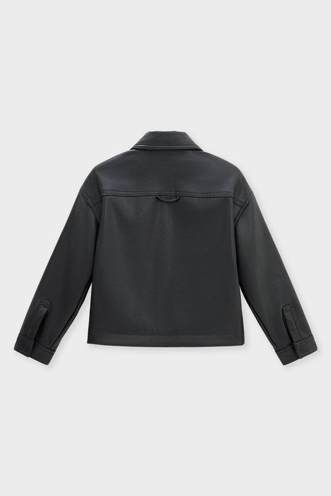 Girls Faux Leather Cropped Shirt | Black