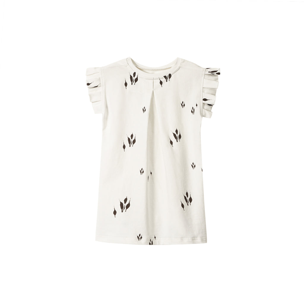 Girls Jersey Dress with Box Pleated Sleeve - Off-White