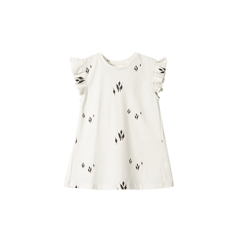 Girls Jersey Dress with Box Pleated Sleeve - Off-White