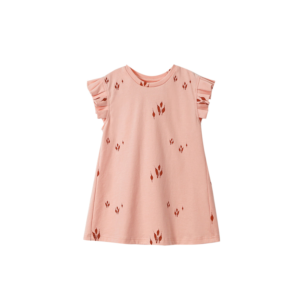 Girls Jersey Dress with box Pleated Sleeve - Peach | OM745