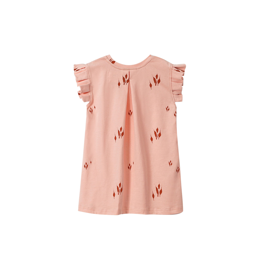 Girls Jersey Dress with box Pleated Sleeve - Peach