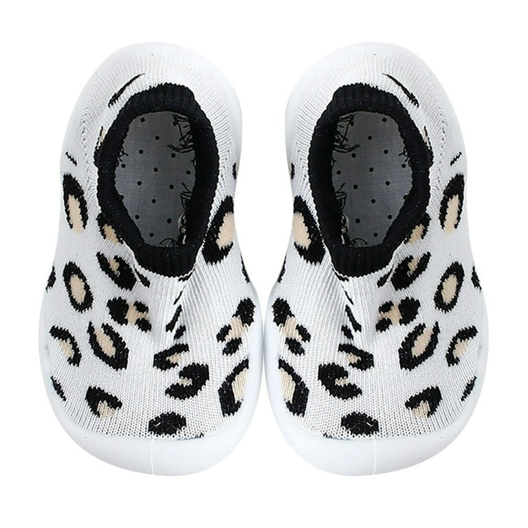 Baby and Toddler Non-Slip Sock Style Slippers | Black & White Leopard