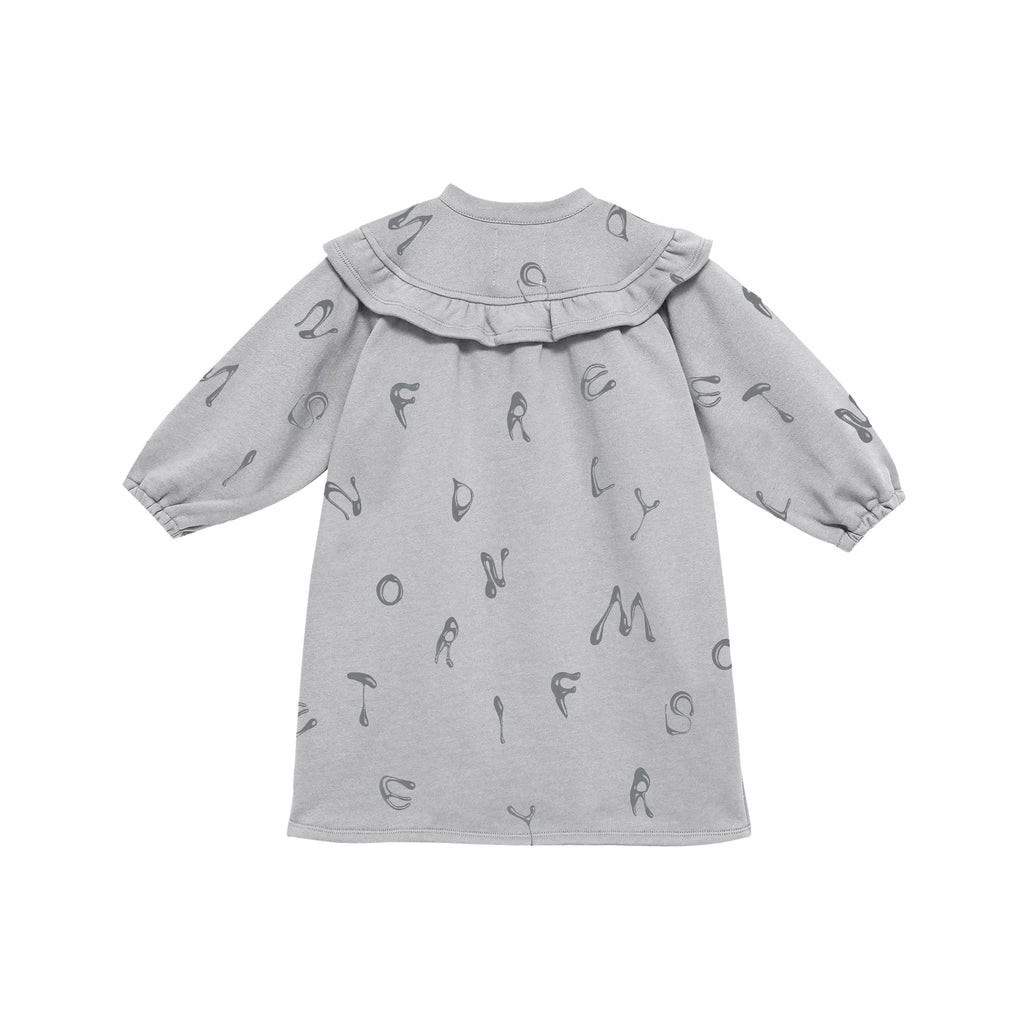 Girls Terry Dress With Ruffled Yolk - Light Grey