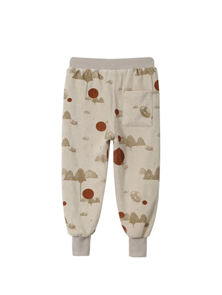 Kids Terry Joggers with Mountains Print - Sand