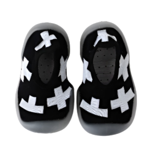 Baby and Toddler Non-Slip Sock Style Slippers | Black & White +