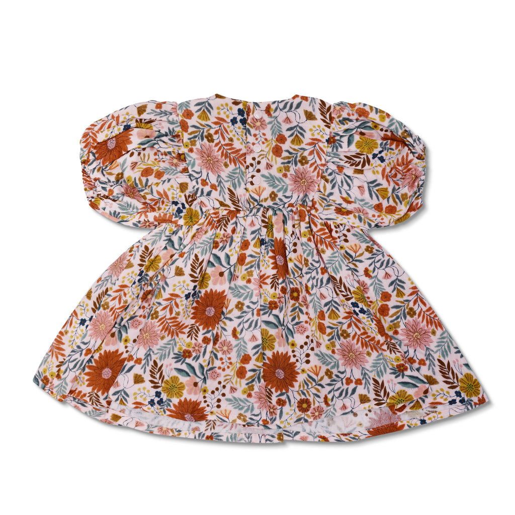 Baby & Girls Muslin Dress w/ Puff Sleeves | Pink Bloom