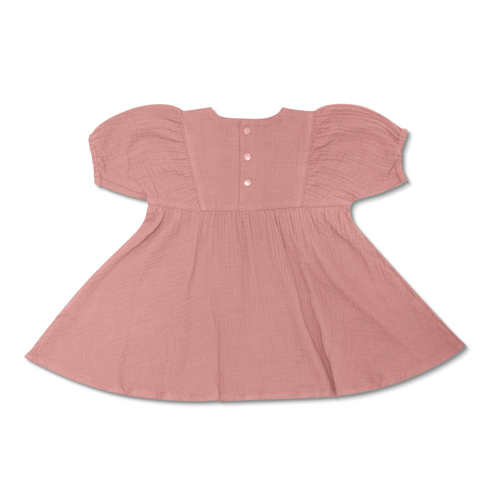Baby & Girls Muslin Dress with Puff Sleeves I Dusty Rose