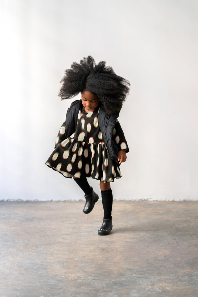 Girls Drop Waist Long Sleeve Terry Dress | Black