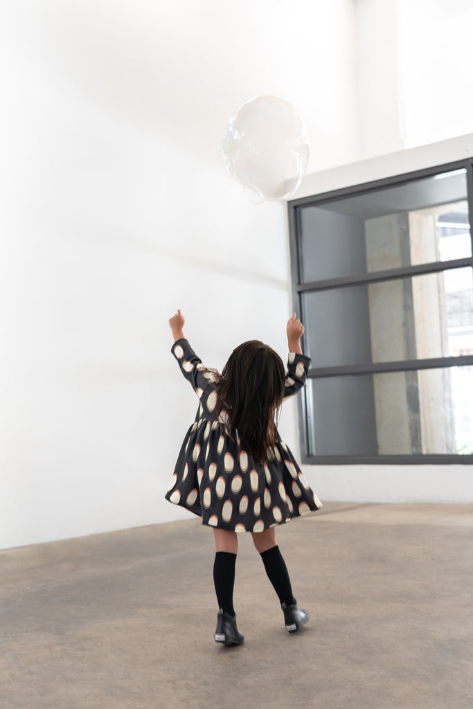 Girls Drop Waist Long Sleeve Terry Dress | Black