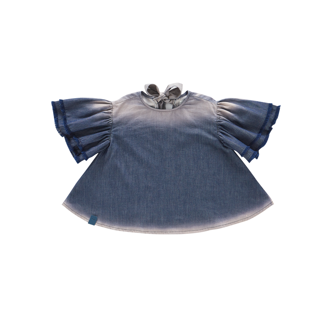 Girls Distressed Chambray Flared Top | Indigo