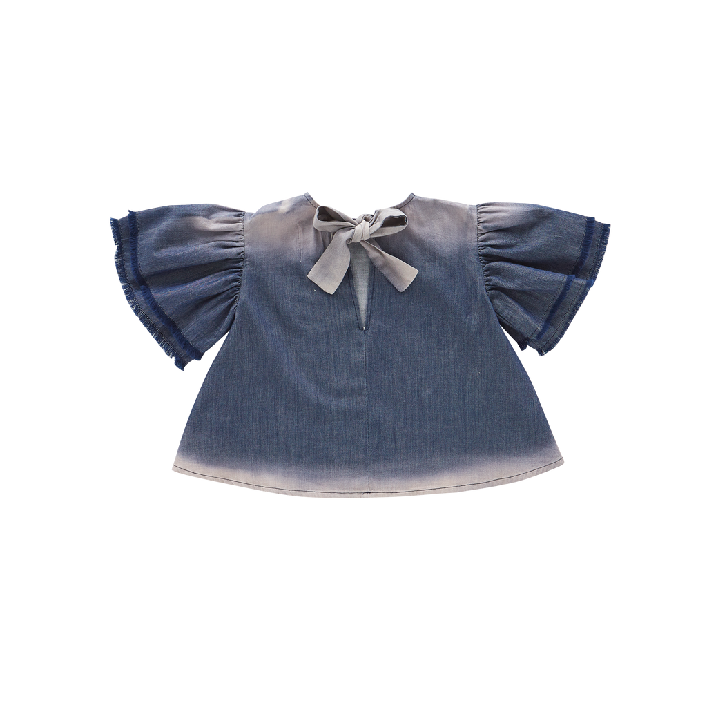 Girls Distressed Chambray Flared Top | Indigo