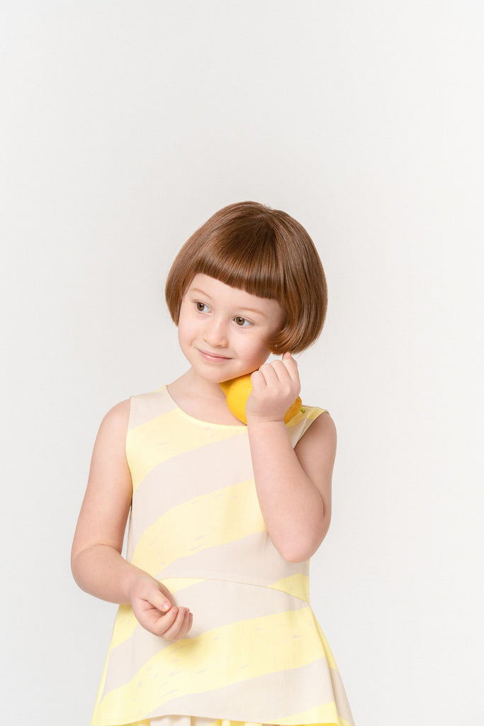 Girls Sleeveless Peplum Top with Side Tails | Yellow