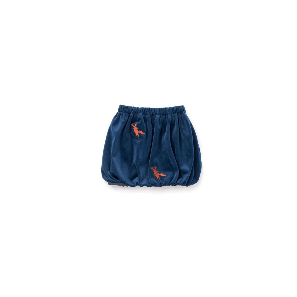 OMAMIMINI:Velvet Bubble Skirt with Foxes Embroidery | Royal Blue OM301