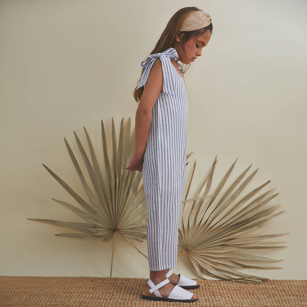 Girls Sailor Jumpsuit | White & Blue Stripes