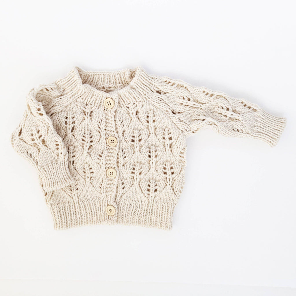 Leaf Lace Hand Knit Cardigan Sweater | Natural