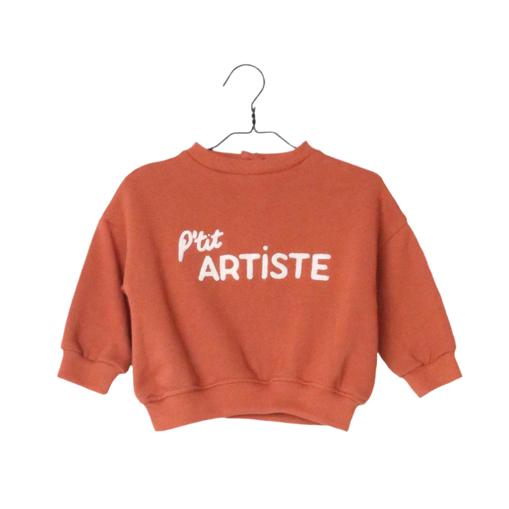 Baby Brushed Fleece Organic Cotton Embroided Sweatshirt | Tomato