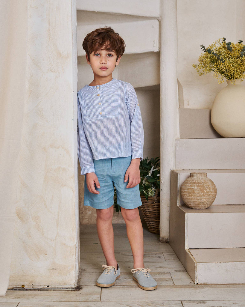 Boys Shirt with Bib | Pastel Blue & White Stripe