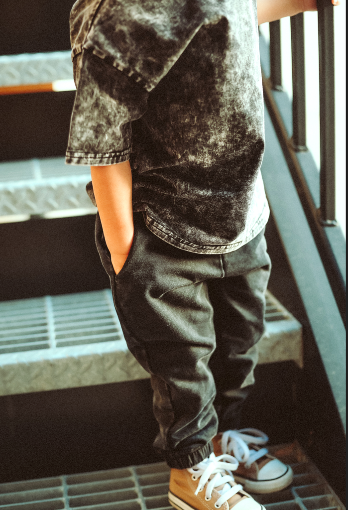 Baby and Kids Acid Wash Joggers | Black