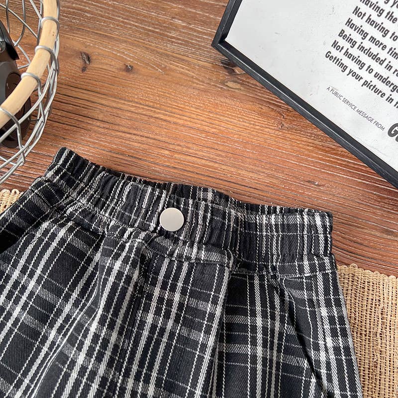 Toddler & Kid Balloon Checkered Pants | Black & Grey