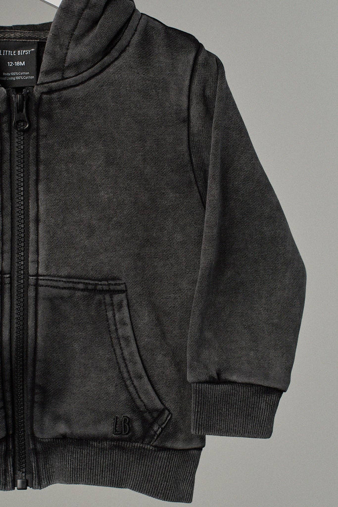 Acid Wash Zip Hoodie | Black