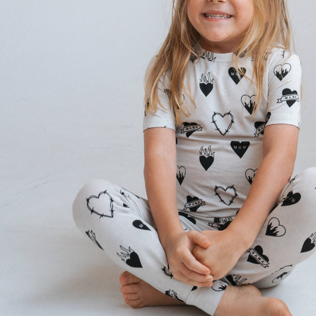 Toddler & Kids Bamboo Two Piece Set | Tattoo Heart Heather Grey