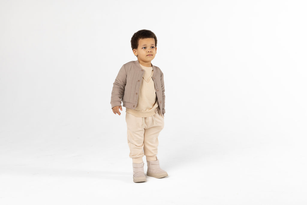 Kids Quilted Poplin Bomber - Taupe l OM704