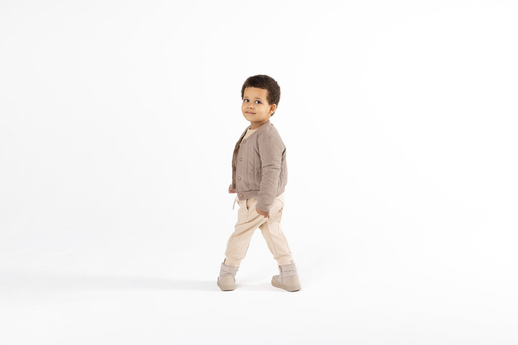 Kids Quilted Poplin Bomber - Taupe l OM704