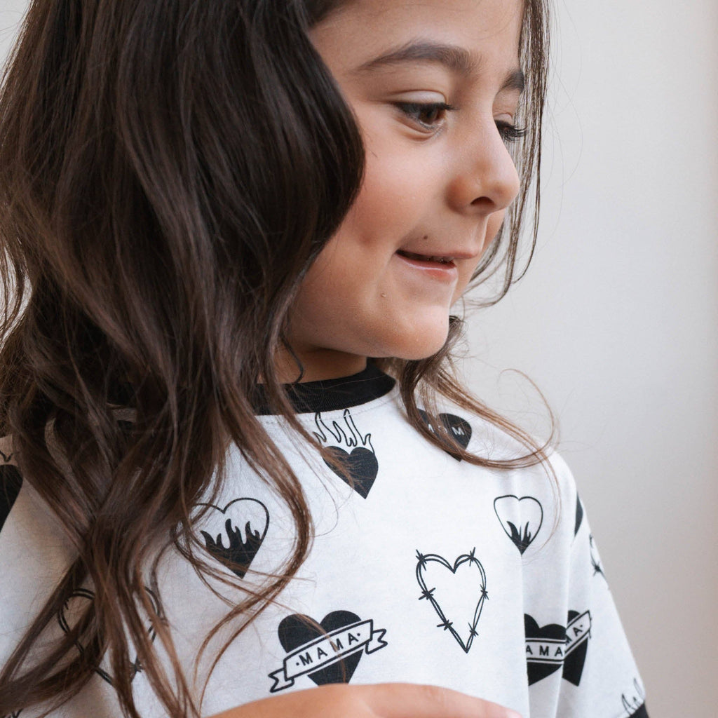 Toddler & Girls T-Shirt Dress | Tattoo Heart Heather Grey