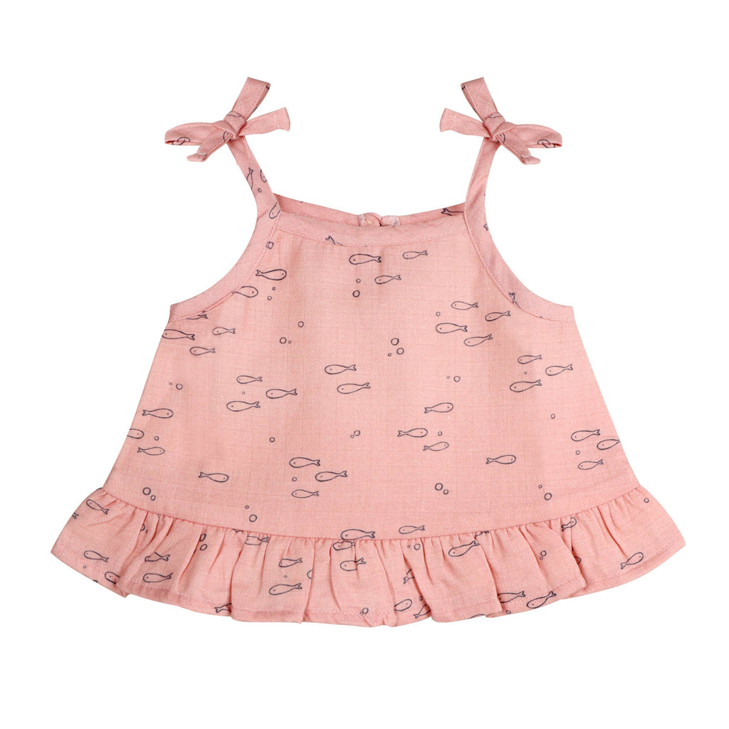 Baby Fishes Shoulder Tie Baby Top & Bottom Set | Dusty Pink