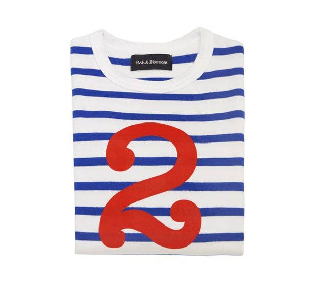 Kids French Breton Striped Number 2 T-Shirt | Blue & White
