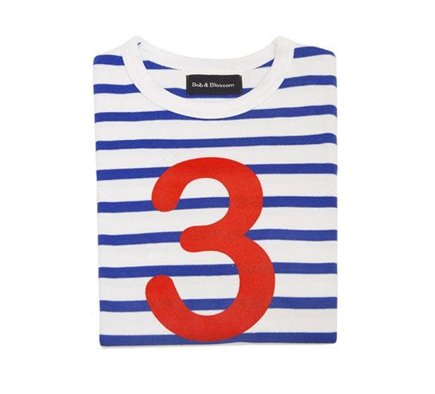 Kids French Breton Striped Number 3 T-Shirt | Blue & White