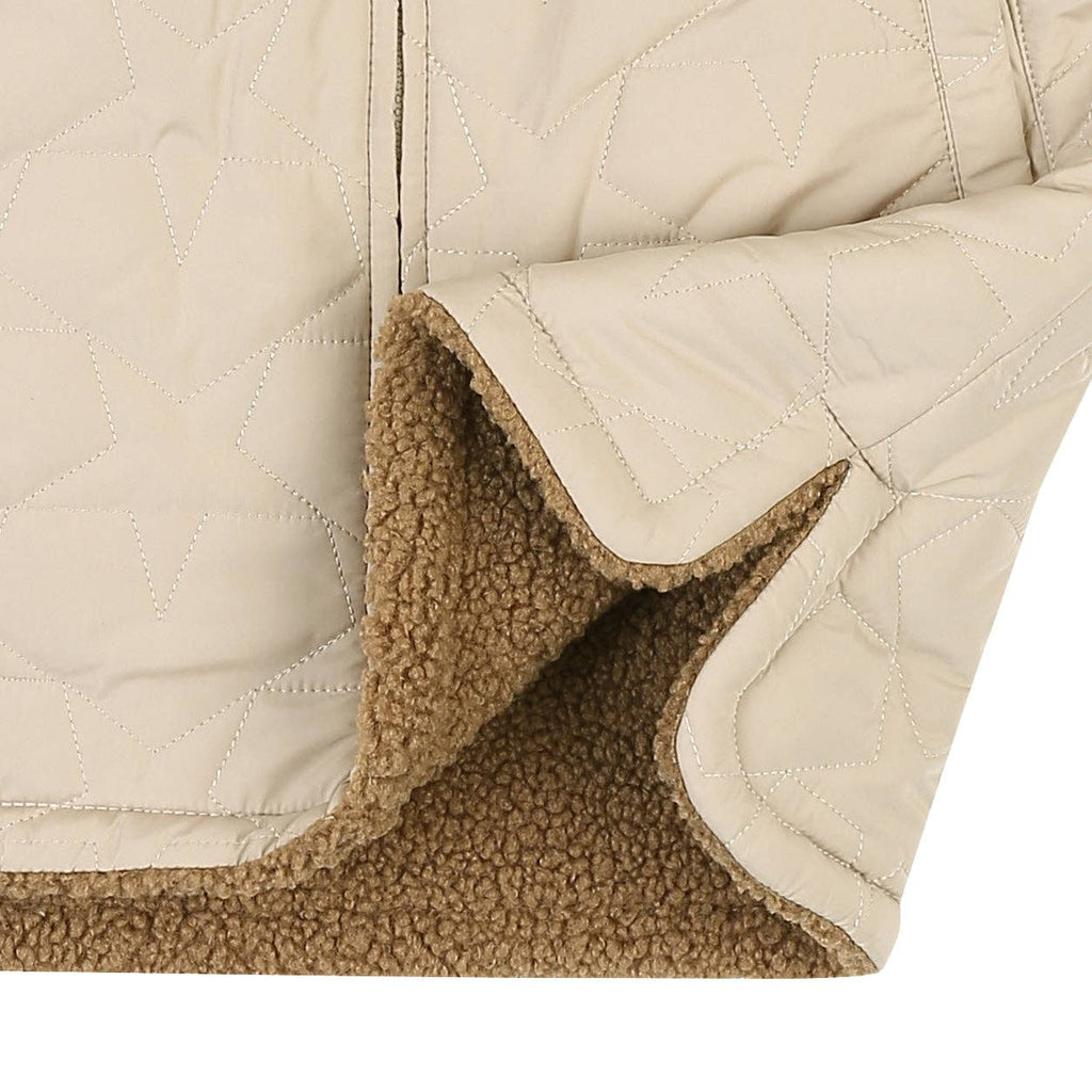 Quilt & Teddy Reversible Long Jacket | Beige/Brown