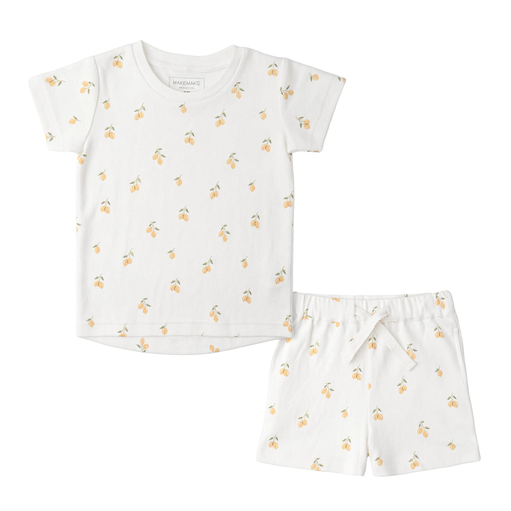 Kids Lemon Print Tee & Shorts Set | White