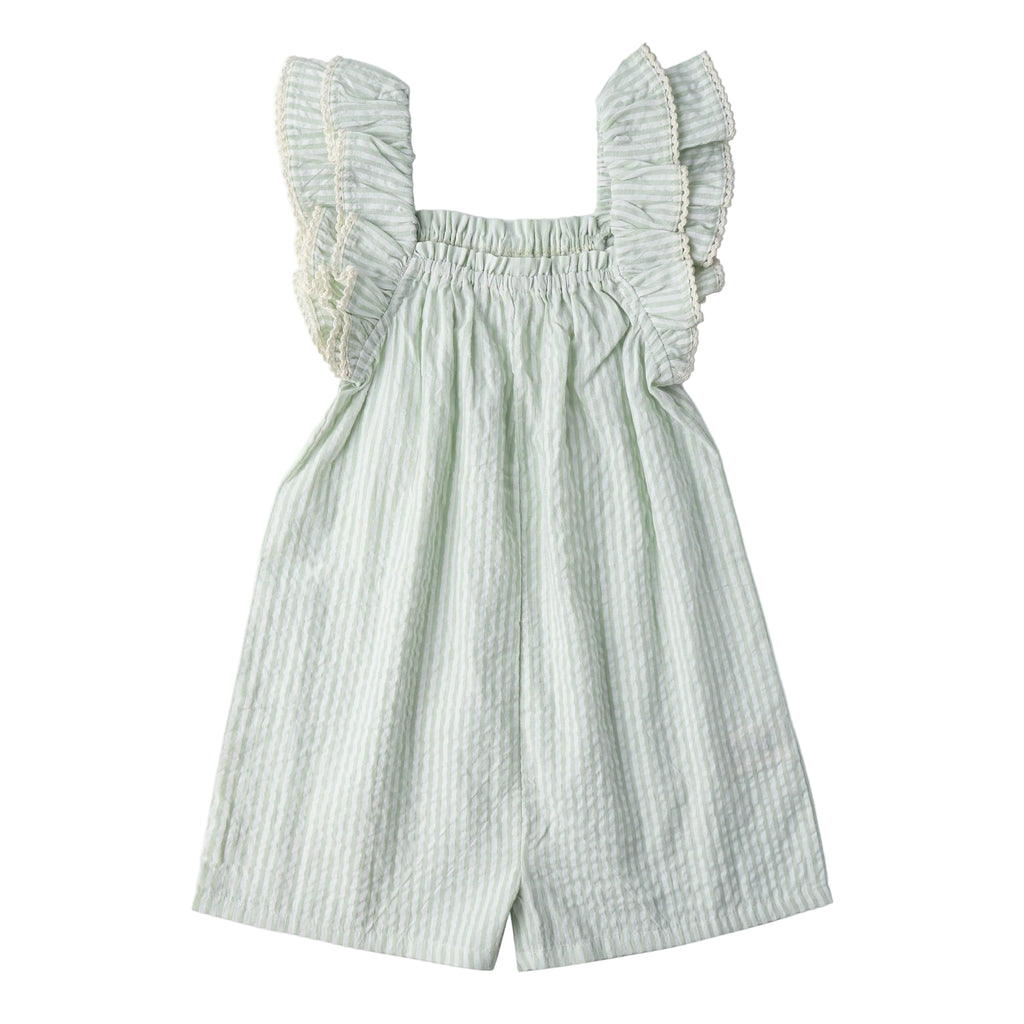 Girls Striped Flutter Jumpsuit | Mint