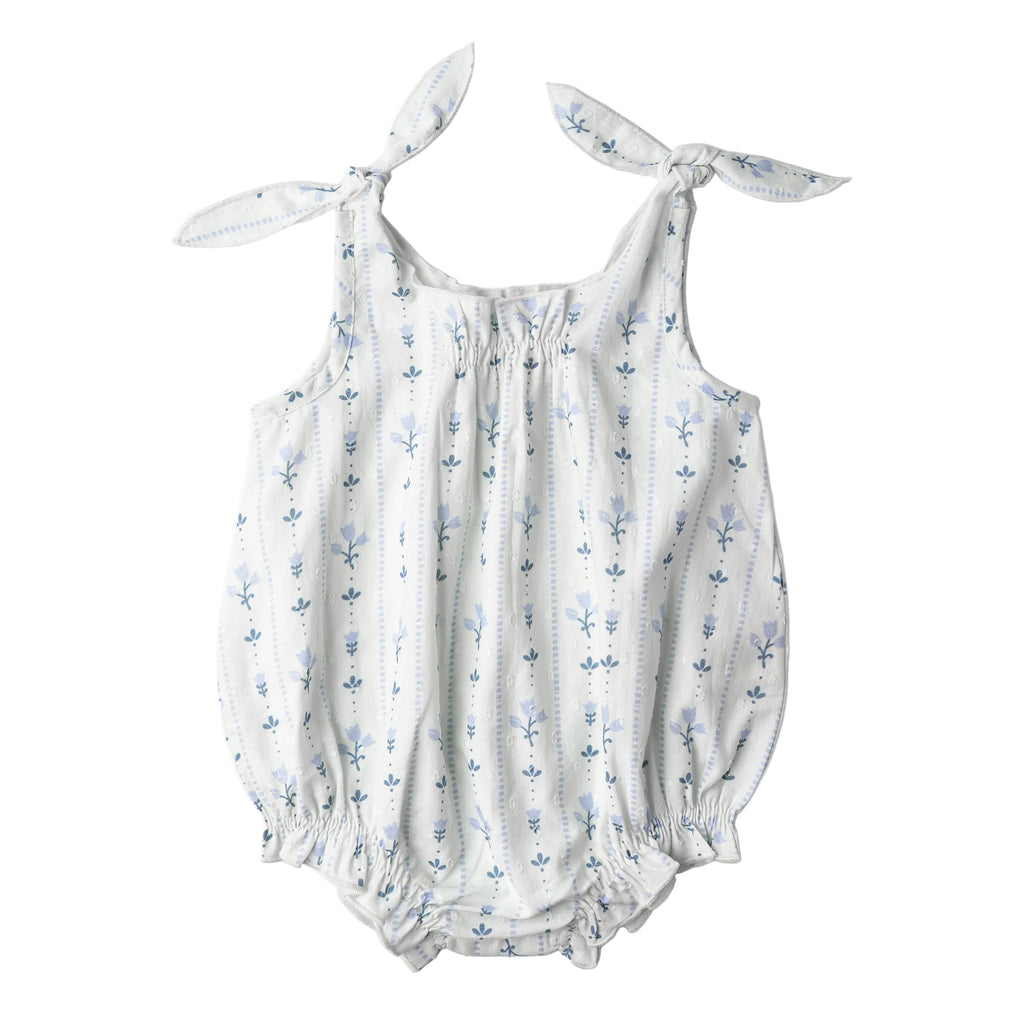 Baby Tulip Tie Shoulder Bubble Romper | White