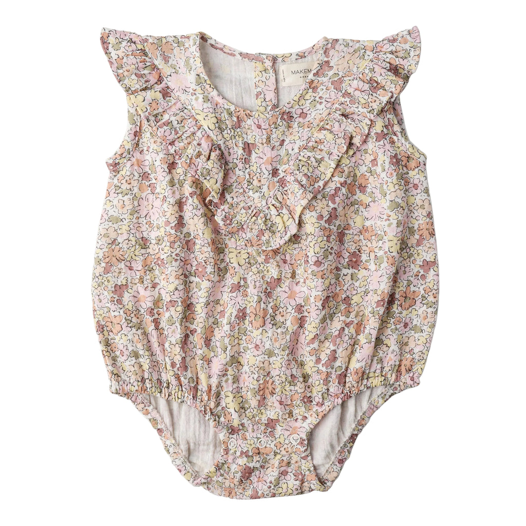 Baby Sleeveless Ruffle Bubble Romper | Floral Print
