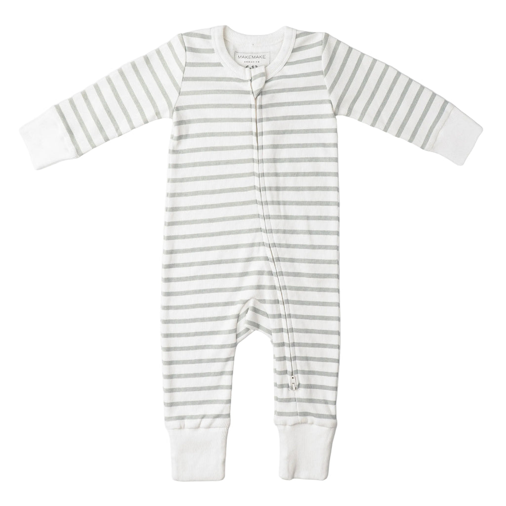 Baby Striped 2-Way Zip Romper | White
