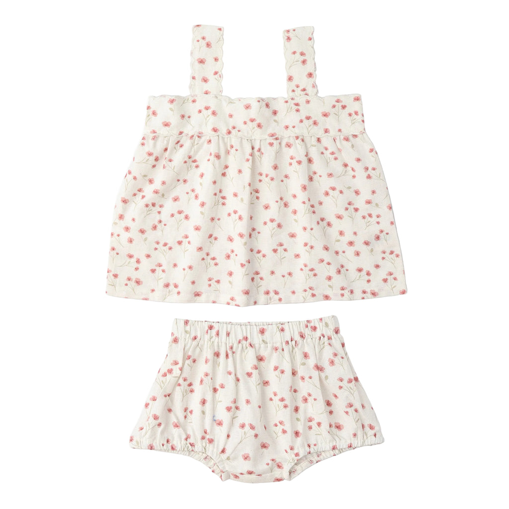 Baby Scalloped Top & Bloomers Set | Pink Floral