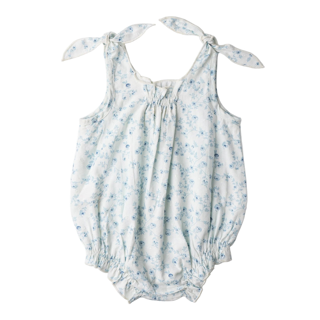 Baby Tie Shoulder Bubble Romper | White Floral Vine