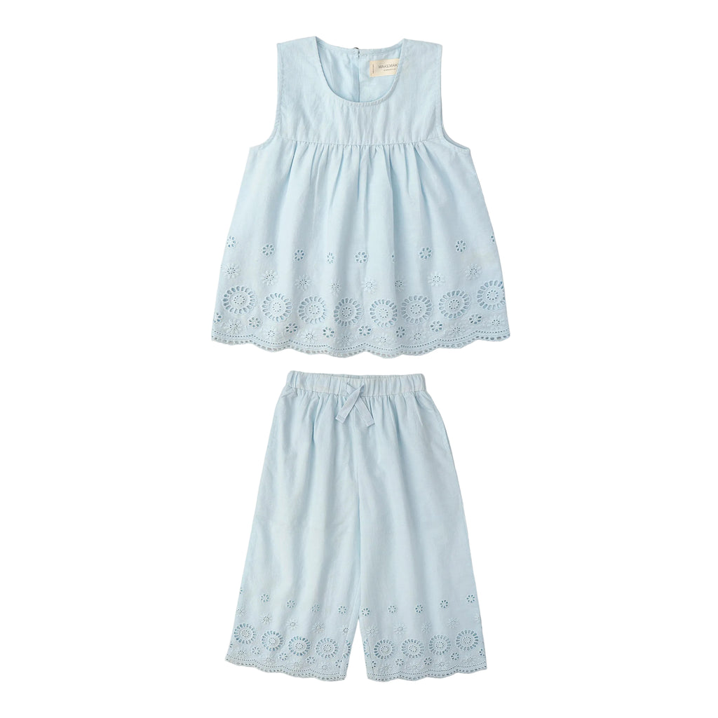 Girls Eyelet Top And Pant Set | Light Blue