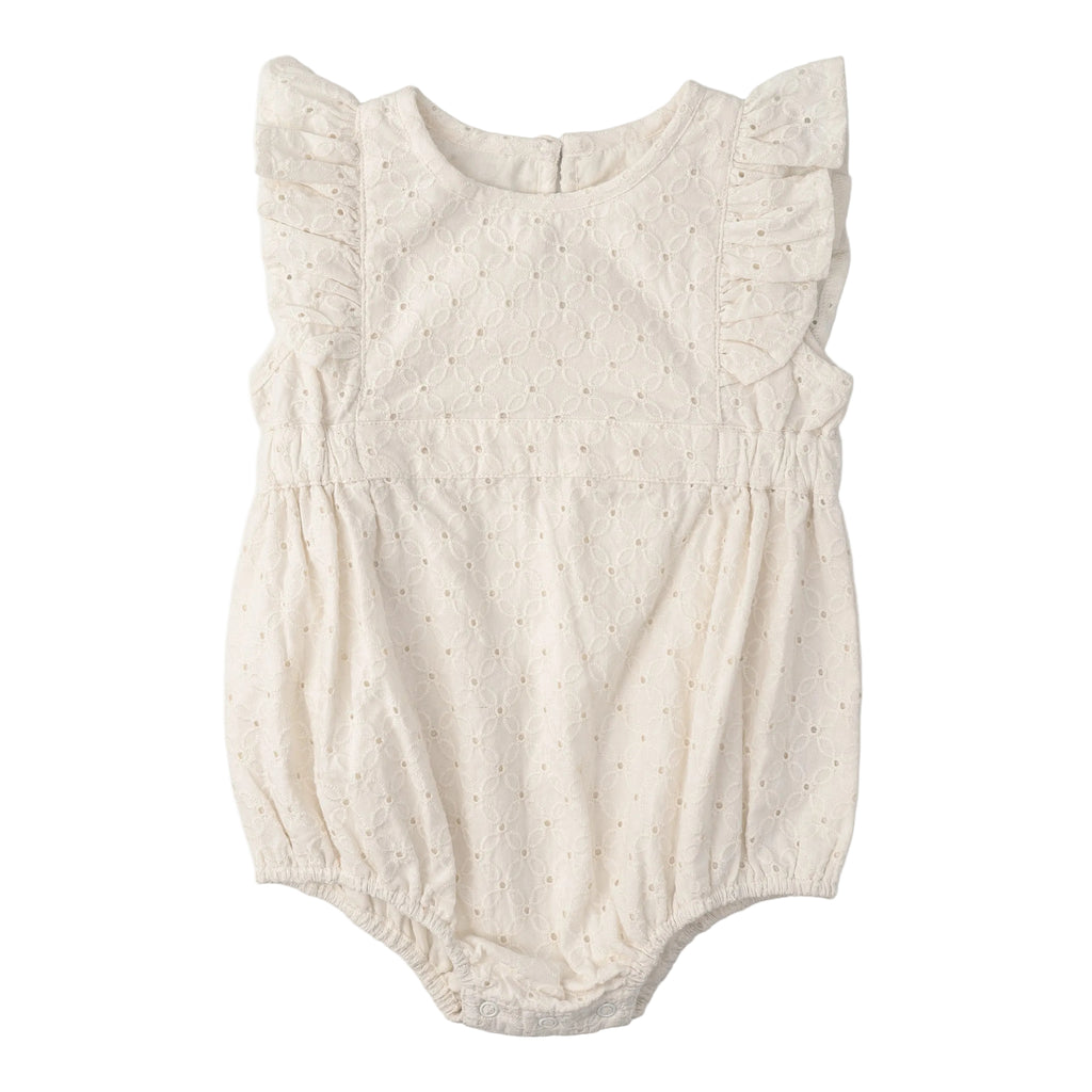 Baby Eyelet Flutter Romper | Ivory